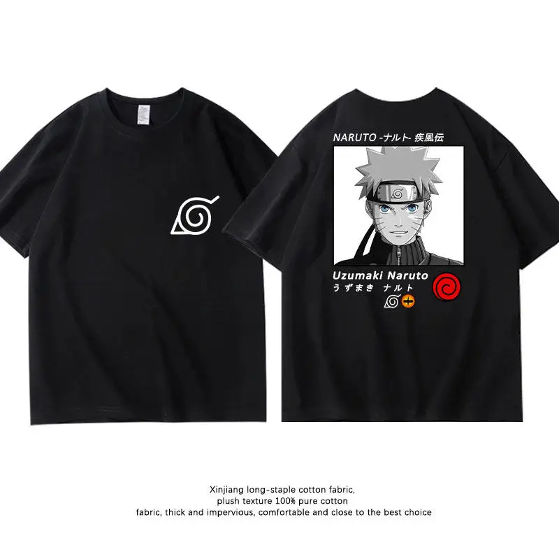 Black Children's T-shirt Naruto Kakashi Naruto Uchiha Itachi Sasuke Pure Cotton Double-sided Printed Parent-child Casual T-shirt