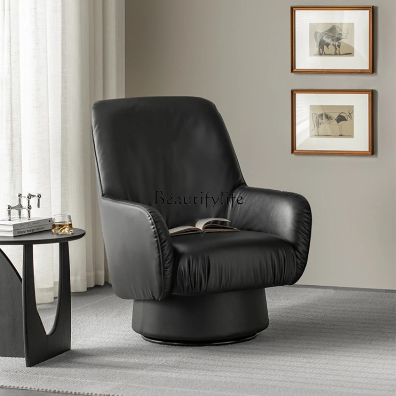 Rotating Black Leather Single Leisure Chair Living Room 360 Degrees Lazy Bone Chair