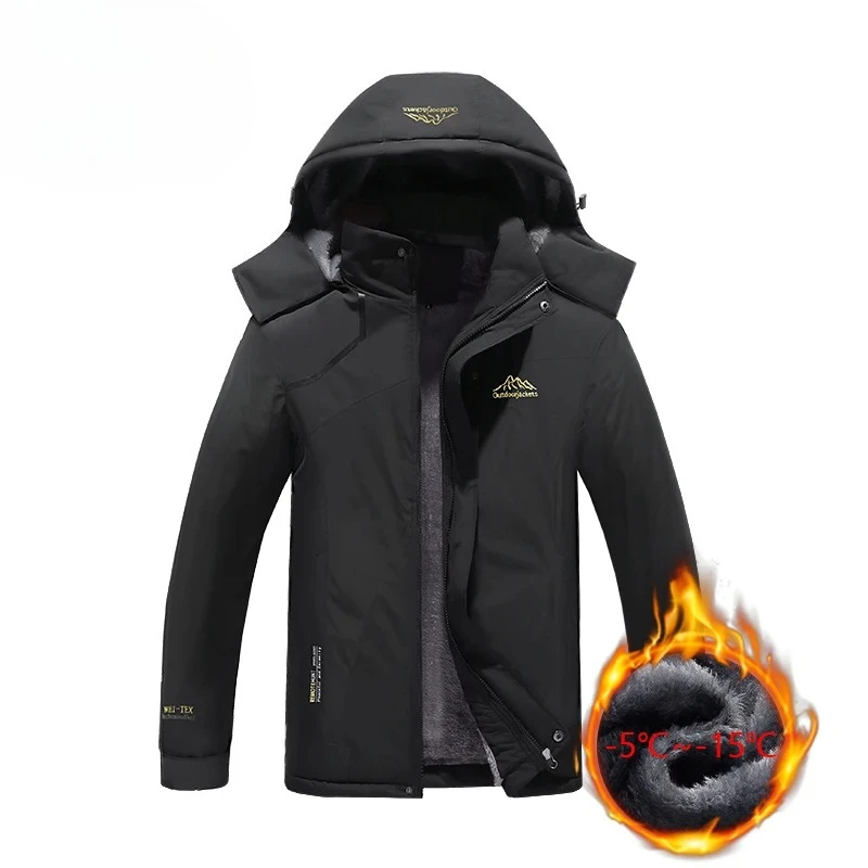 

2025 Winter Men Windbreak Plus Thick Warm Jacket Hiking Men Outdoor Skiing Camping Removable Hooded Comfortable Jacket Coat Male