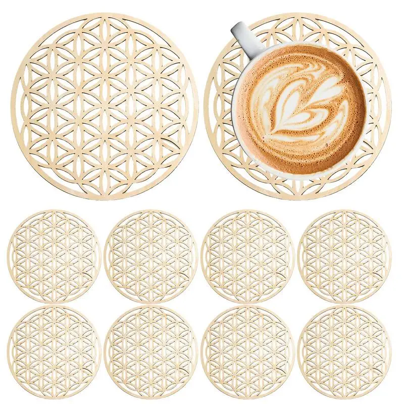 

Drink Coaster 10X Hollow Out Coasters For Coffee Table Wooden Insulation Pad Heat-Resistant Hangable Home Wall Decor For Dining
