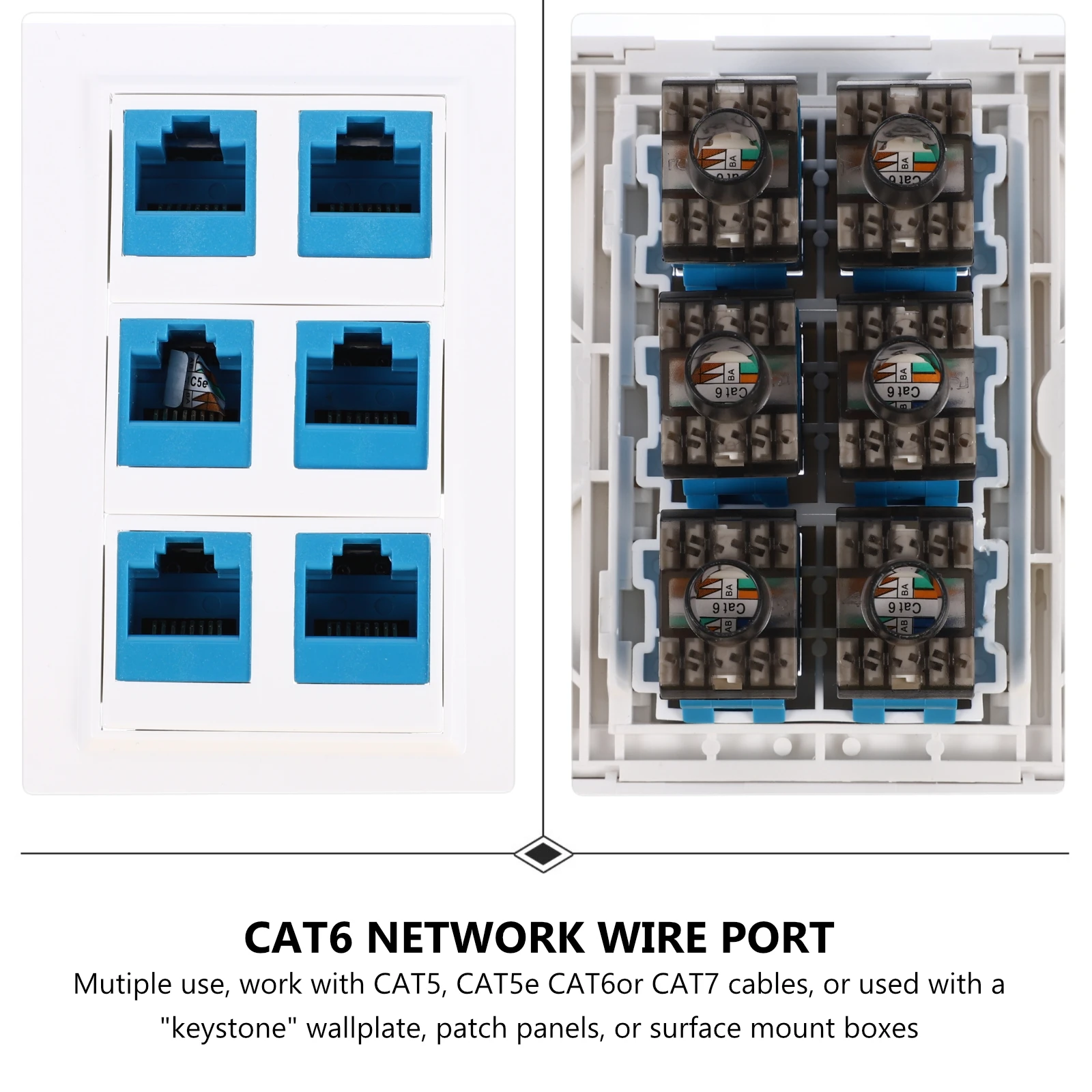 

Ethernet Wall Plate Cat6 Female-Female Removable Network Cable Socket 6-Port Lan Connector Coax Keystone Jack For