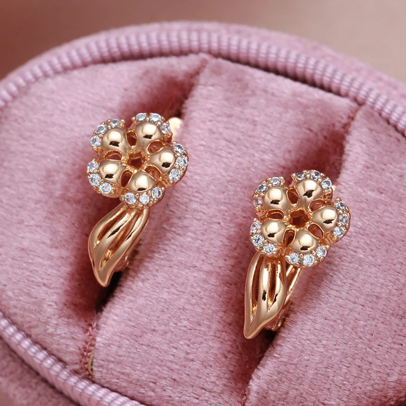 

New 585 Rose Gold Dancing Butterfly Earrings Elegant Curve Inlay Zircon Party Classic Clip Earrings Luxury Wedding Jewelry Gift