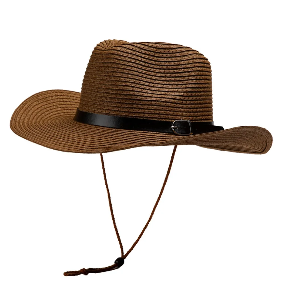 

Vintage Summer Western Cowboy Hat Wide Brim Boho Straw Visor Hat Outdoor Foldable Sun Protection Cap Beach