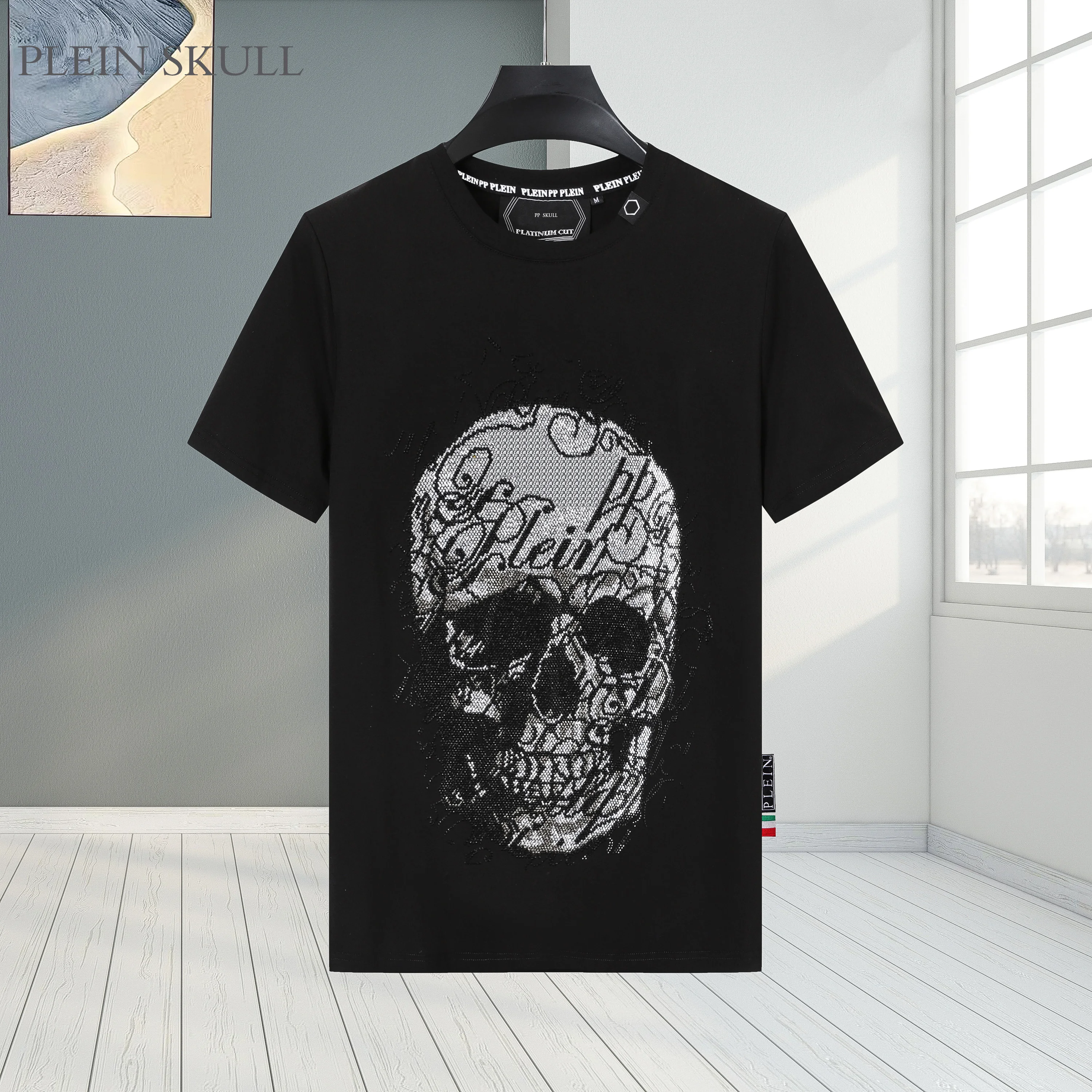 

Футболка PLEIN SKULL в стиле ретро для мужчин, летняя, с эффектом горячего тиснения, в стиле панк, уличный стиль, с принтом черепа PP, круглый вырез, персонализированная, с коротким рукавом