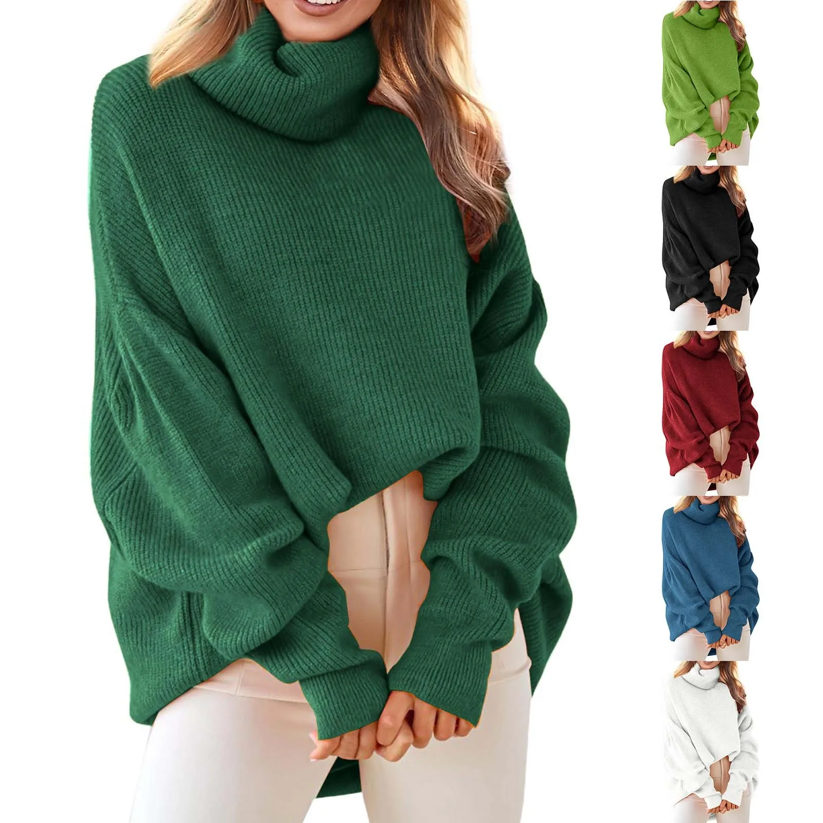 Women Elegant Turtleneck Oversized Long Batwing Sleeve Fall Sweater 2024 Plus Size Tunic Pullover Ribbed Knit Sweat Shirt Cotton