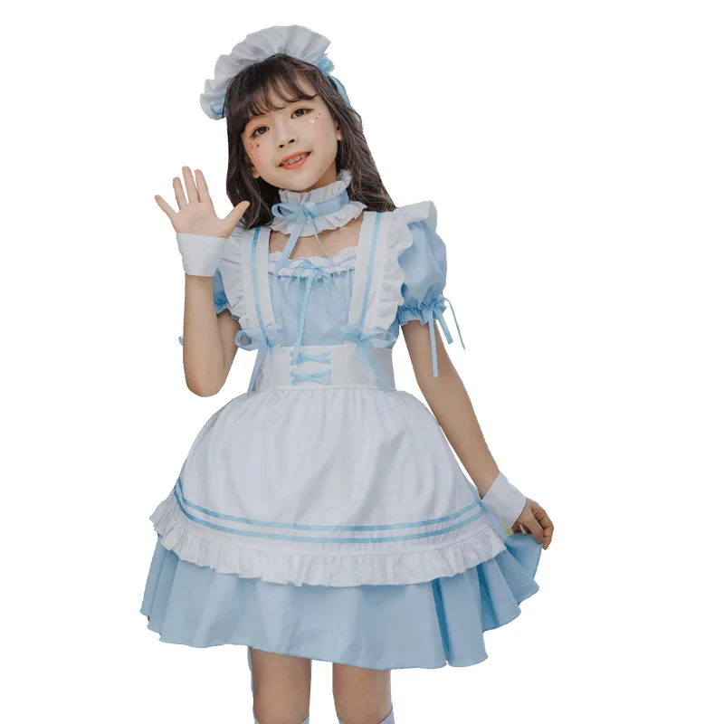 ブルーガールズメイドドレス子供ロリータかわいいロリータドレス子供プリンセスドレスロリータ十代のスタイル甘い女の子ロリータ