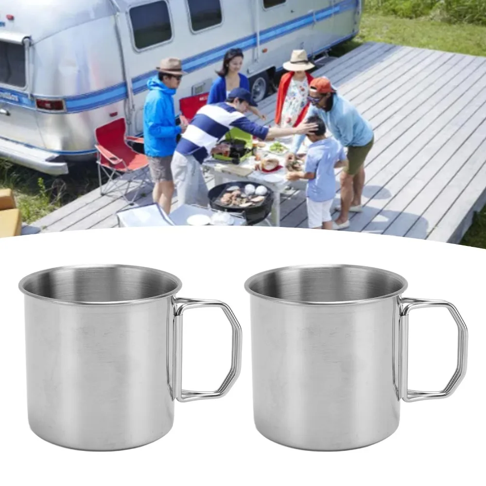 230ml/330ml Outdoor Cup Rustless Steel Practical Metal Drinking Mug Sturdy Foldable Side Handle Water Cup Backpack