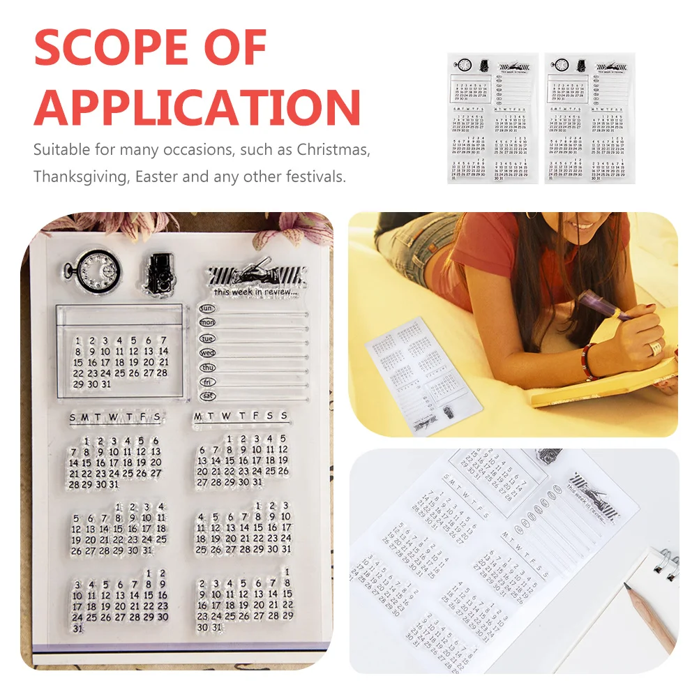 

2Sets DIY Clear Stamps Calendar Patterns Transparent Stamps for Crafts Scrapbook Album Letter Decorative Craft Making Supplies