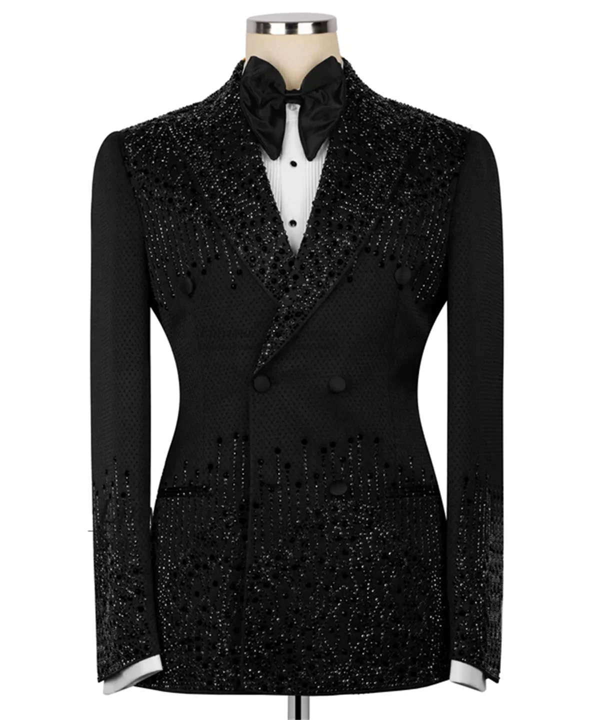 

Glitter Rhinestone Beaded Tuxedo Men Suits Customized Double Breast Wedding trajes para hombre 2 Pieces Sets Groom Prom Blazers