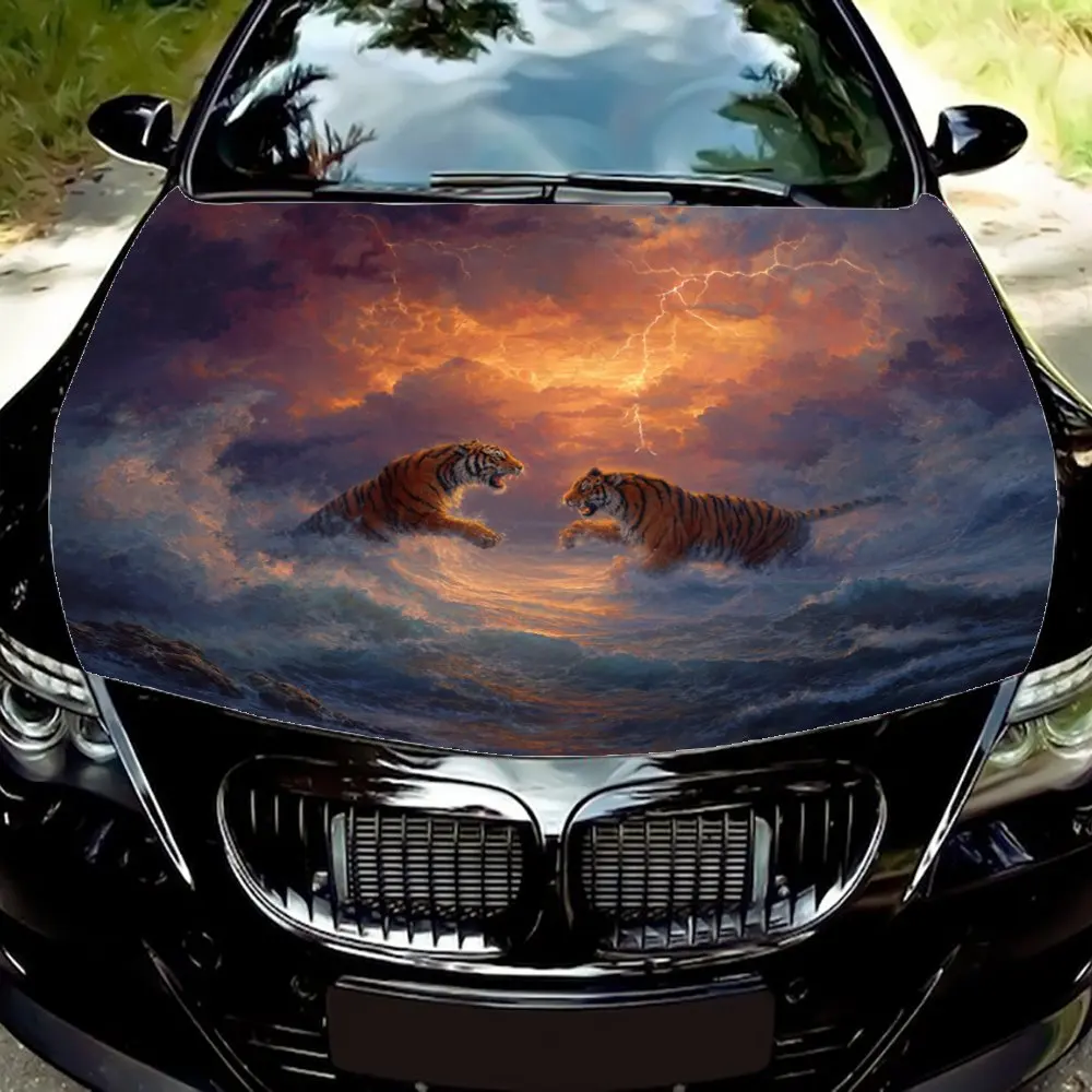 

Two Tigers Car Hood Decal Sticker, Truck Sticker, Self-Adhesive Long-Lasting Car Accessories, Suitable For Car, Truck Hood Ornam
