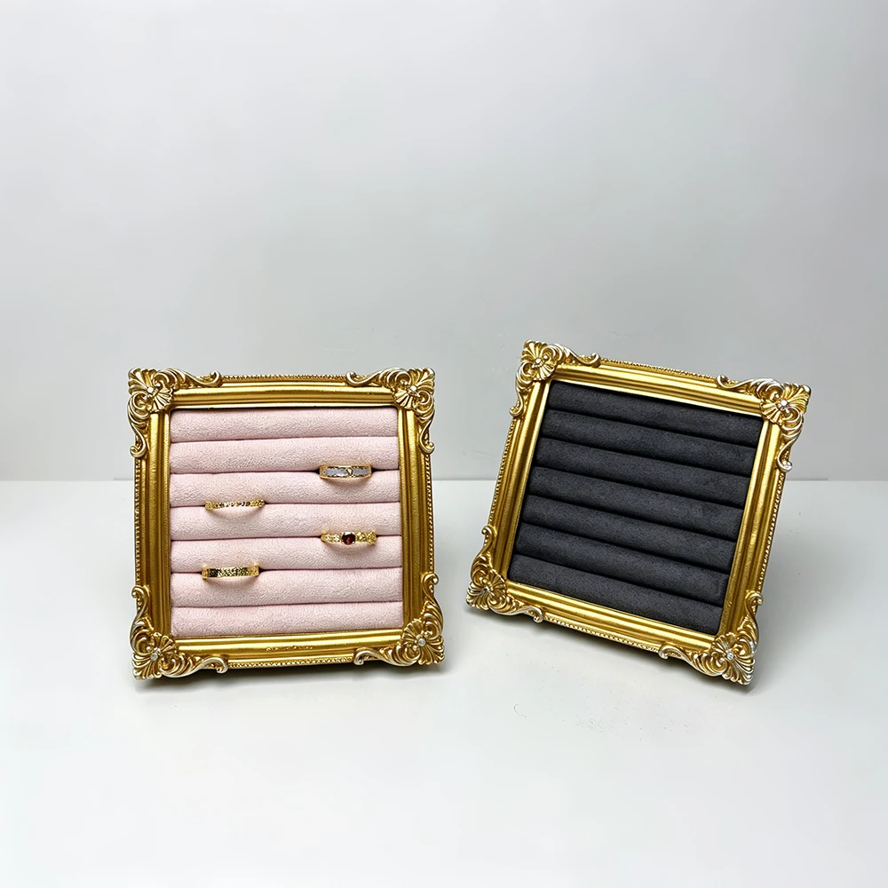 Retro Square Ring Display Stand Jewelry Showcase Tray Wooden Shop Window Decoration Photography Background Props