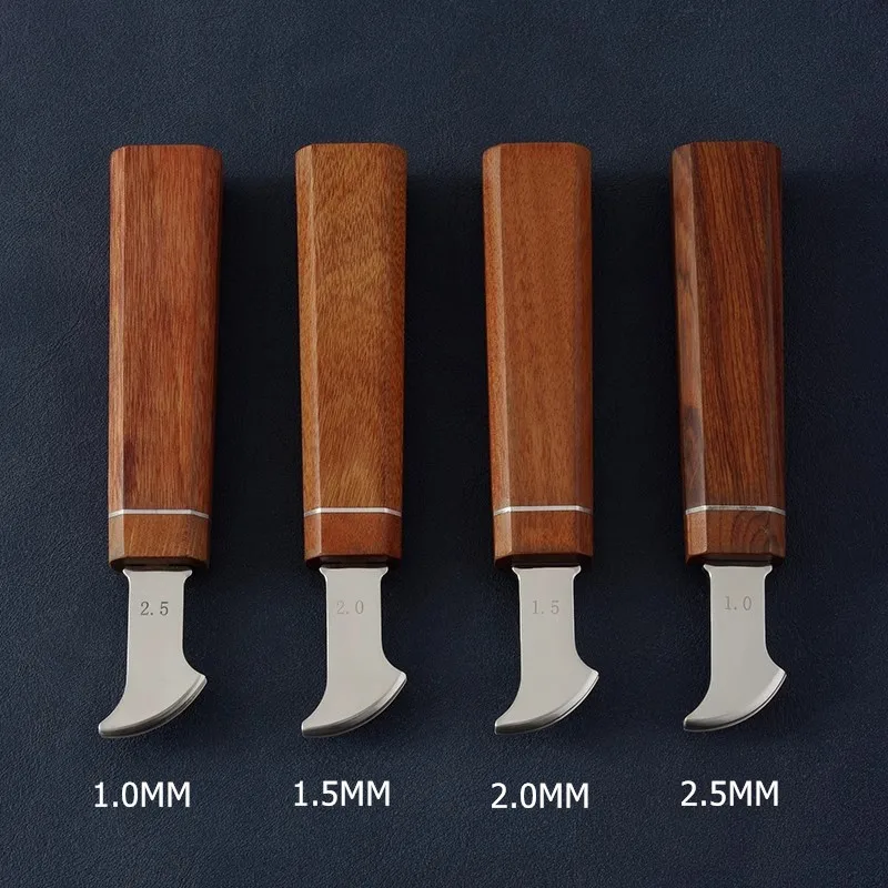 Handmade Leather Edge Creaser With Wood Handle And 304 Stainless Tip For DIY Leather Crafting Veg-Tanned Leather Decorative Tool