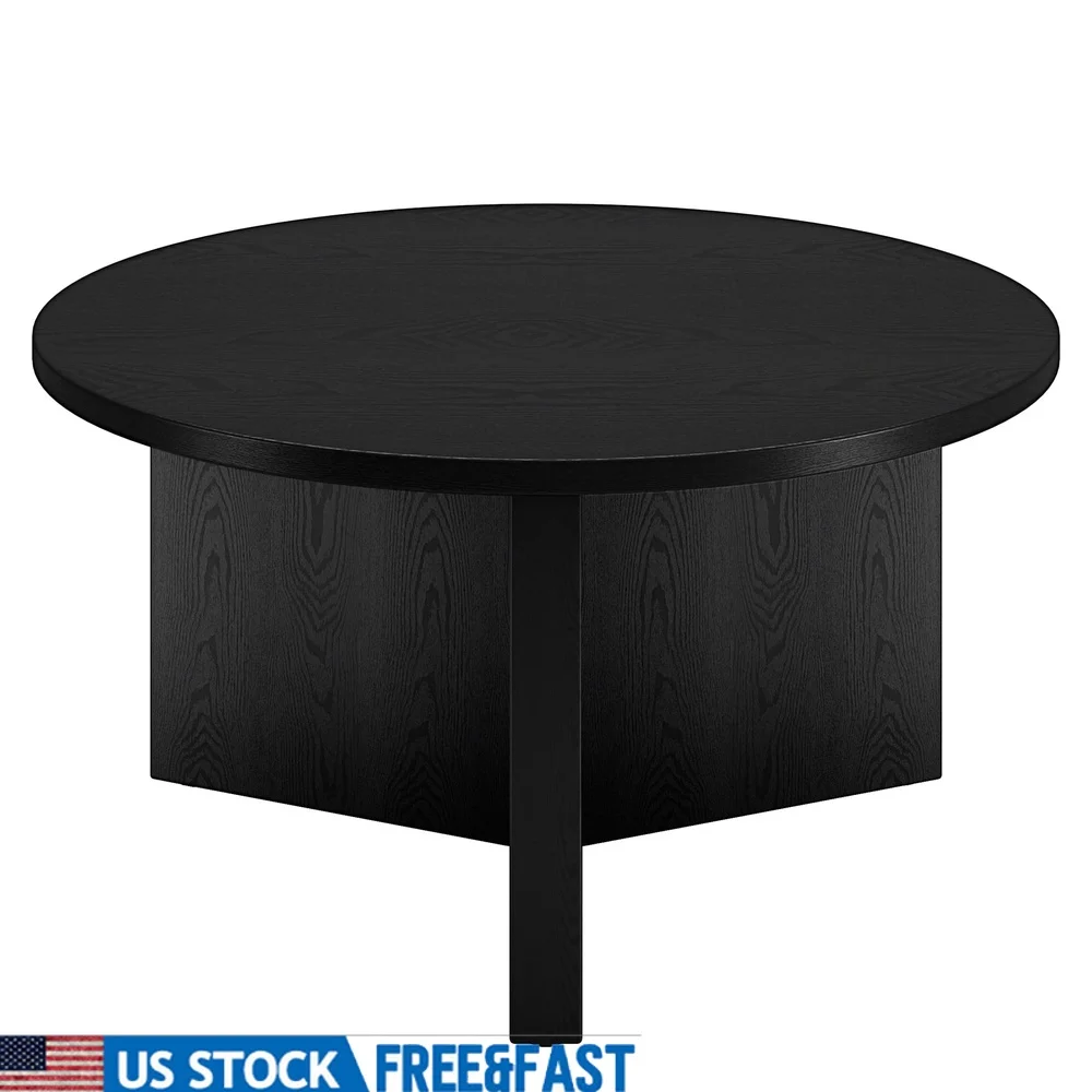 

Скандинавский круглый журнальный столик 32-дюймовый черный зернистый МДФ, простая сборка, мебель для гостиной, регулируемые ножки, современный дизайн