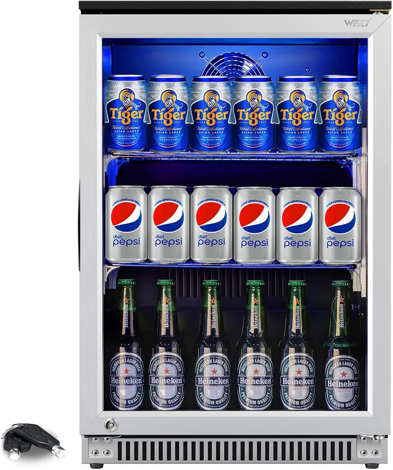 

Built in Beverage Refrigerator with Lock, Under Counter or Freestanding 120 Can Soda Beer Drink Cooler Fridge with