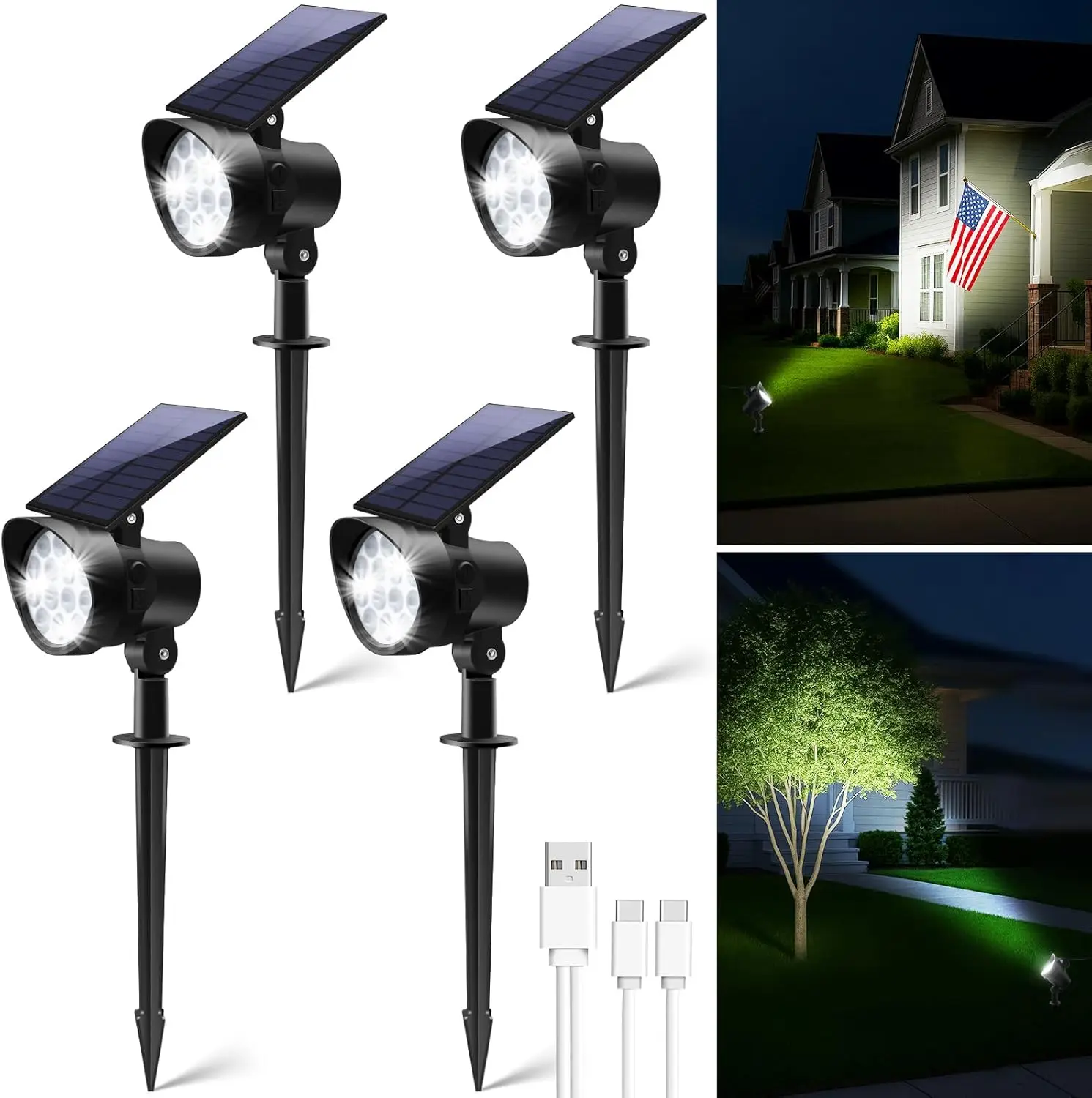 

Solar Landscape Spotlights 3CCT, Dimmable, 30° Beam Angle, IP65 Waterproof, Dusk to Dawn, 4-Pack