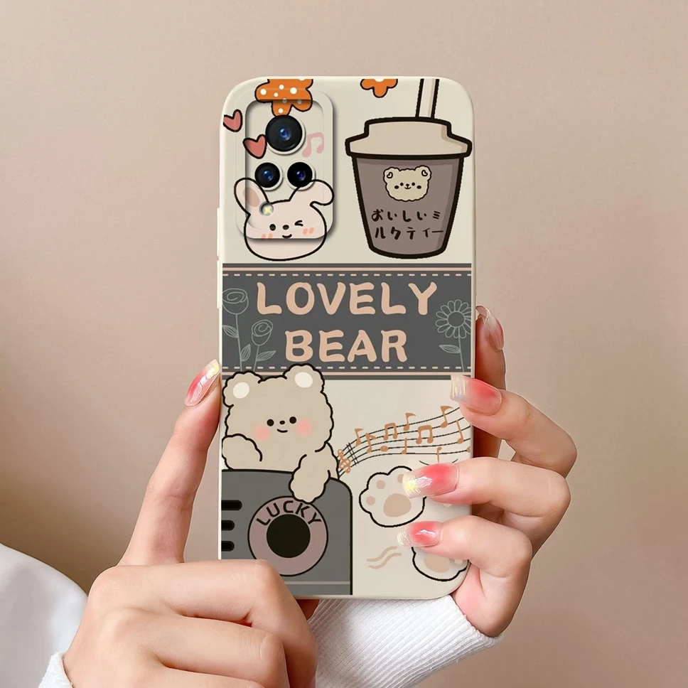 For Vivo V21 4G 5G Cases Pretty Fashion Sweet Girl Smooth Liquid Protective Phone Cover For VivoV21 Vivo V 21 4G 5G Funda Bumper