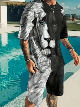 2024 New Tiger Men\'s Clothing Summer Street Clothing T-shirt and Shorts Two Piece Set Casual Clothing US sizes clothes S-2XL