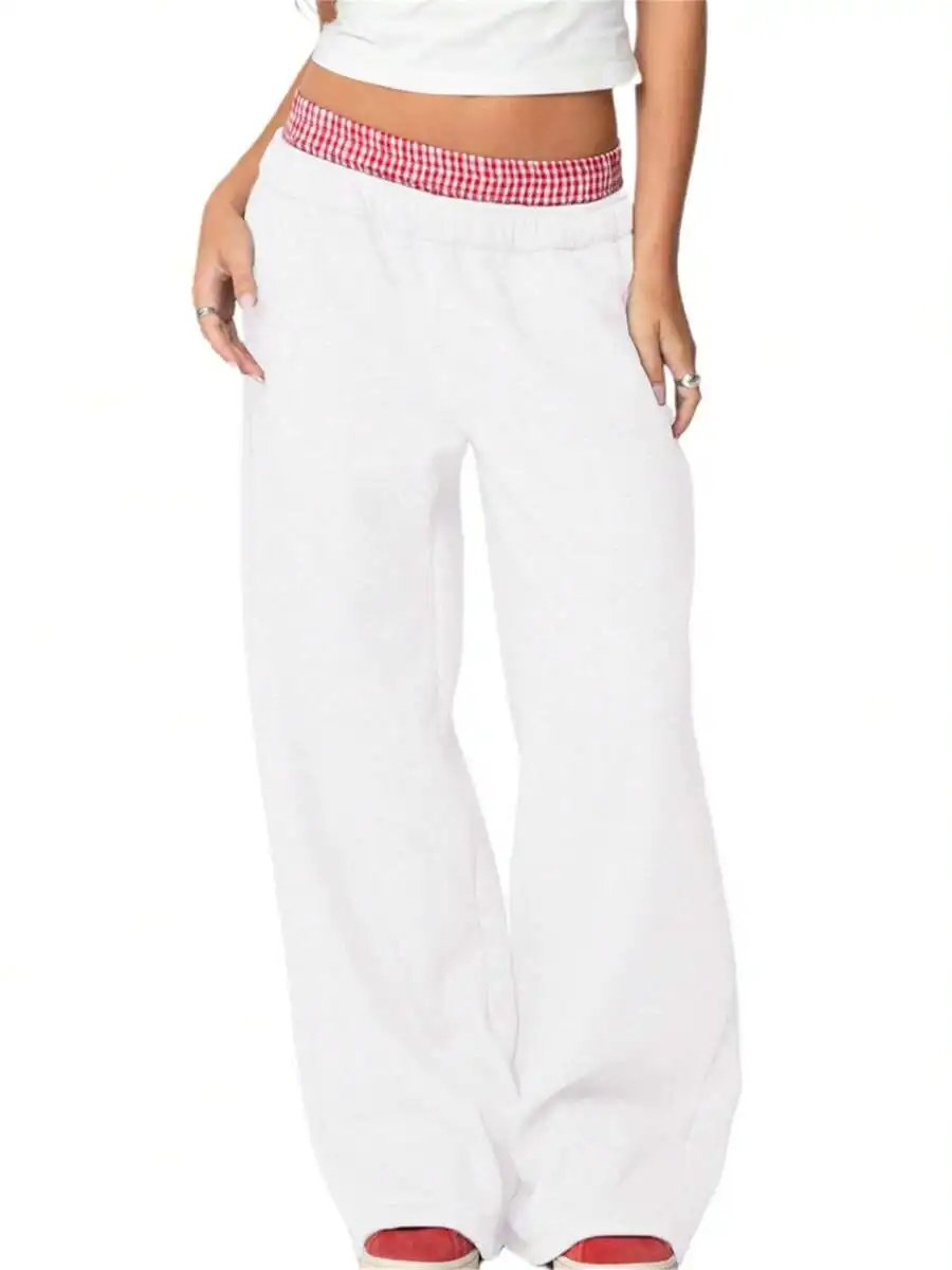 

Женские широкие брюки-джоггеры с клетчатым поясом, эластичные, с низкой посадкой, повседневные, в уличном стиле