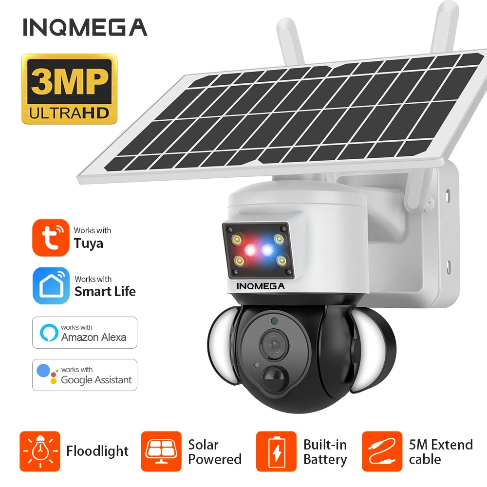 

INQMEGA TUYA Camera with Solar Panel, PIR Motion Detection, Can Be Installed Separately, Video Surveillance CCTV Supports Alexa