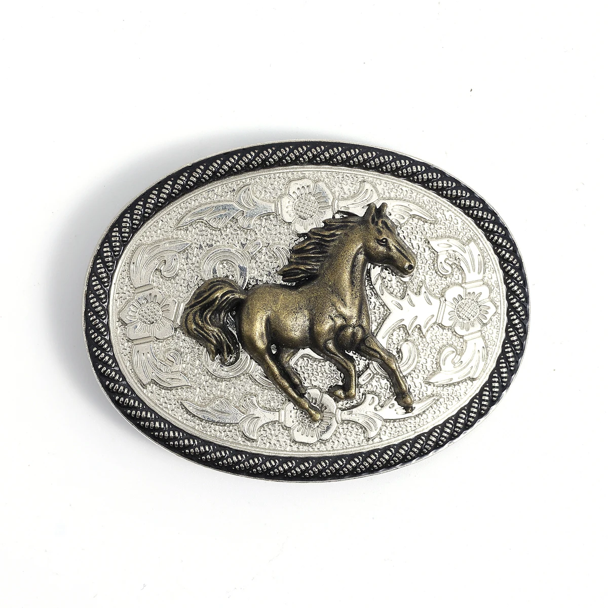 Fivela de Cinto Clássica em Liga de Zinco com Padrão de Cabeça de Vaca e Cavalo em Estilo Vintage, Fivela de Cinto Ocidental Clássica.