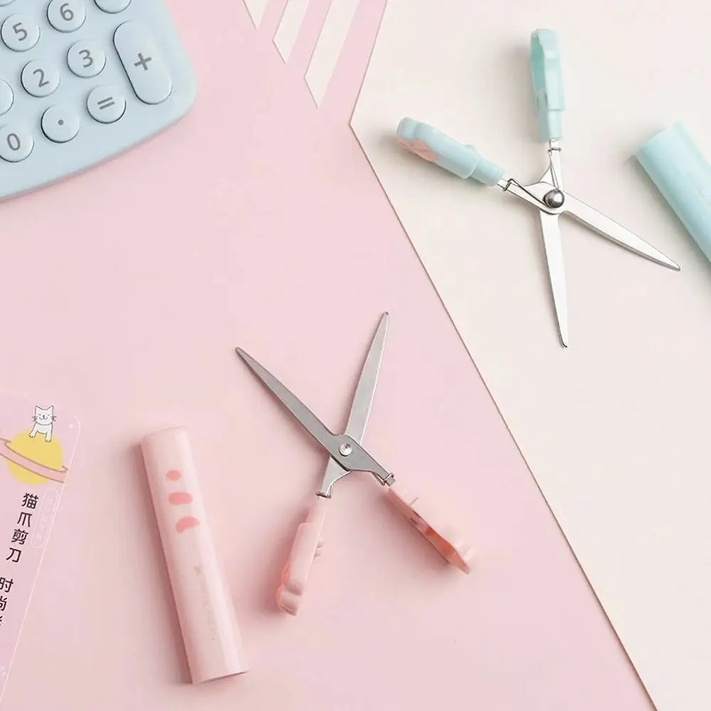 New Plastic Cat Paw Scissors Folding Cartoon Scissors Stationery Stainless Steel Cartoon Scissors