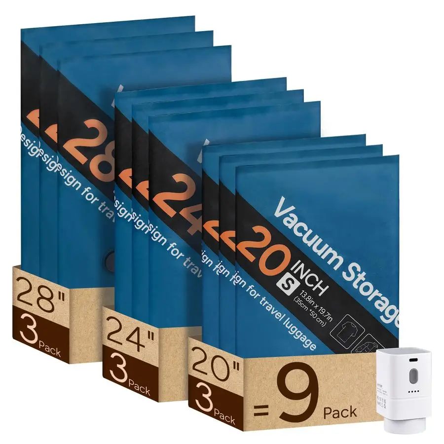 

Набор вакуумных пакетов для хранения для путешествий с беспроводным перезаряжаемым воздушным насосом, компактные пакеты из ткани Оксфорд для экономии места с защитой от посторонних глаз