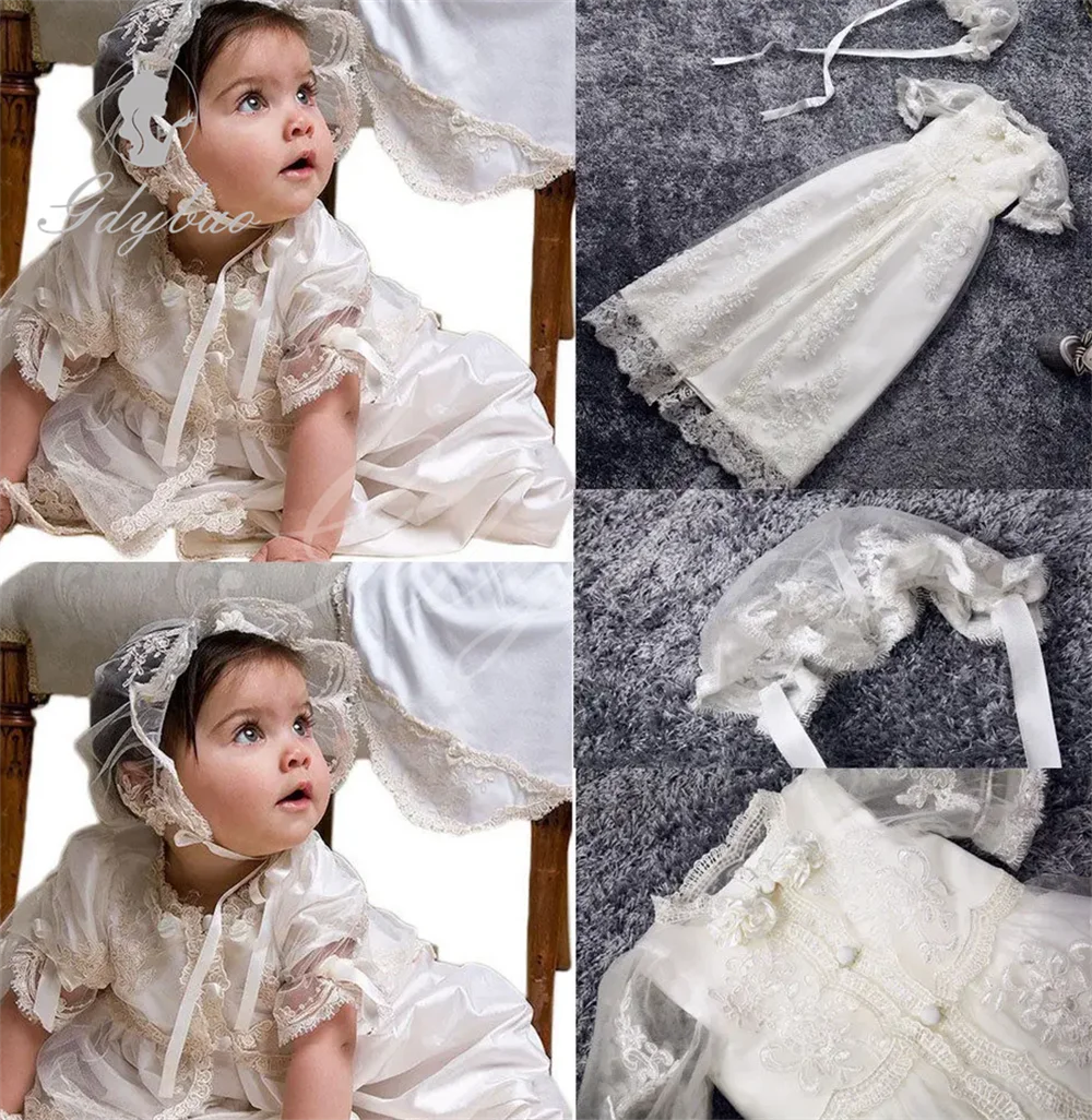 

Lace Baby Girl Christening Gowns Long Newborn Kids Toddler Baptism Party Dresses First Birthday Outfits Wedding