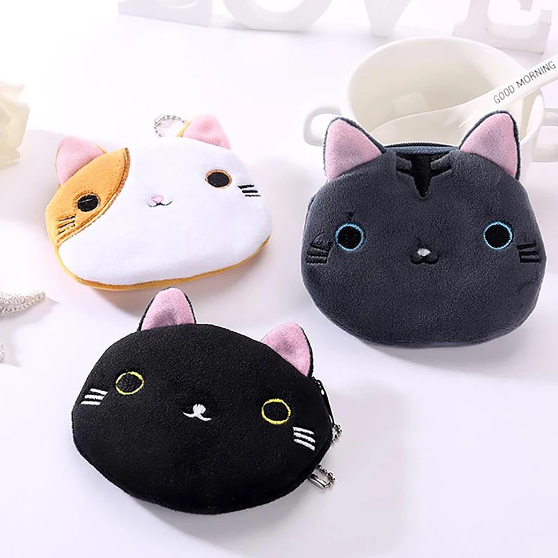 Cute Cartoon Plush Mini Cat Coin Purse Key Storage Bag Backpack Pendant Decoration Gift