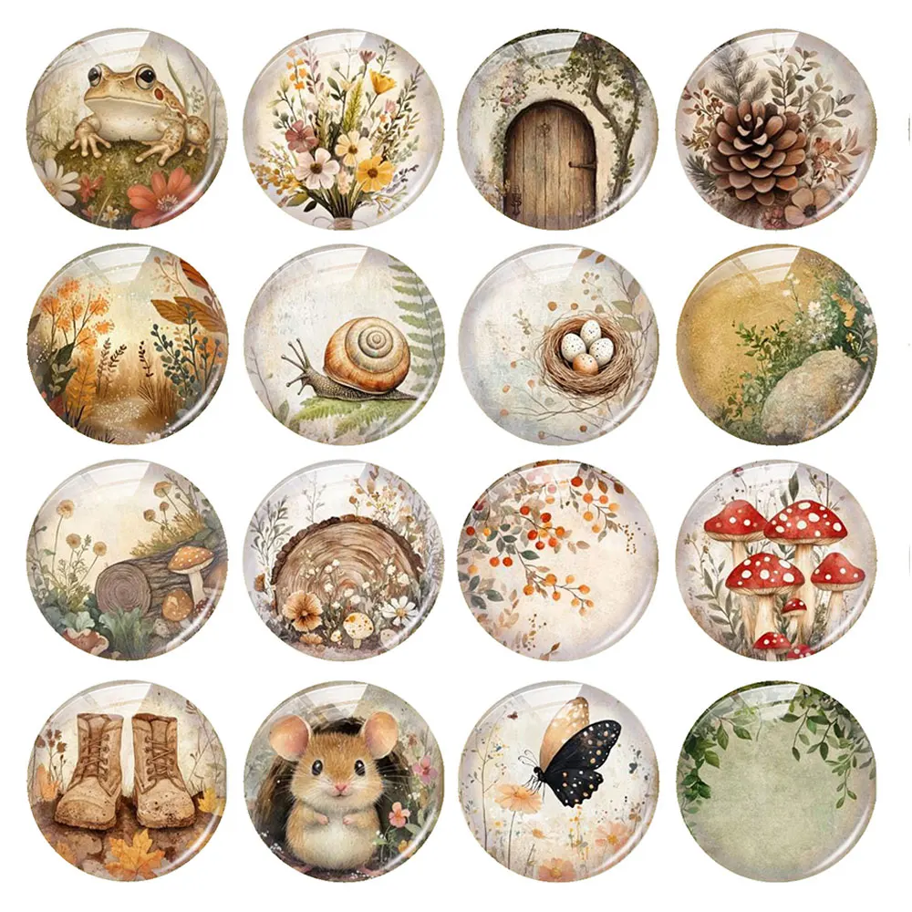 Random Mixed Round/Oval/Square Woodland Small Animals Forest Photo Glass Cabochon Flatback Demo Cameo For Diy Jewelry Making