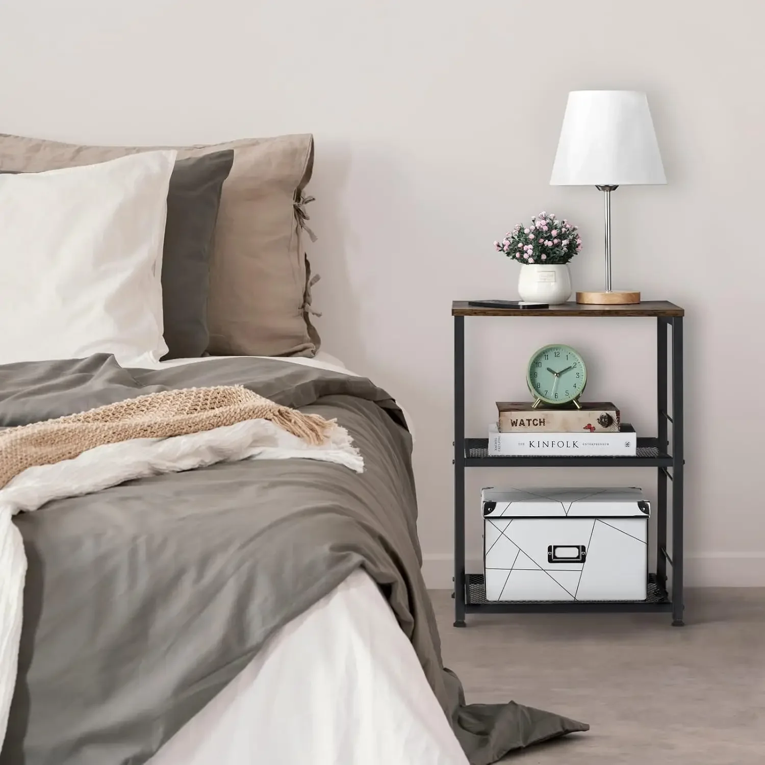 عربة دوارة من 3 طبقات من LIANTRAL، عربات مطبخ بنية على عجلات مع مساحة تخزين، عربة أدوات متعددة الوظائف للمطبخ والحمام