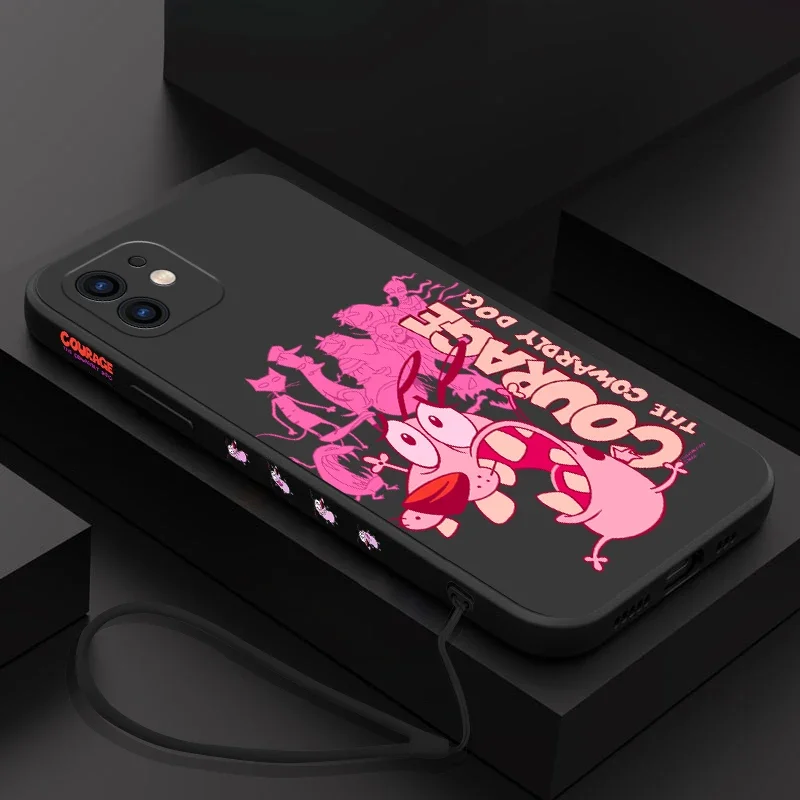 Cartoon Courage Cowardly Dog Phone Case For iPhone 15 14 13 12 11 Pro Mini X XR MAX SE20 8 7 Plus Silicone Cases with Hand Strap