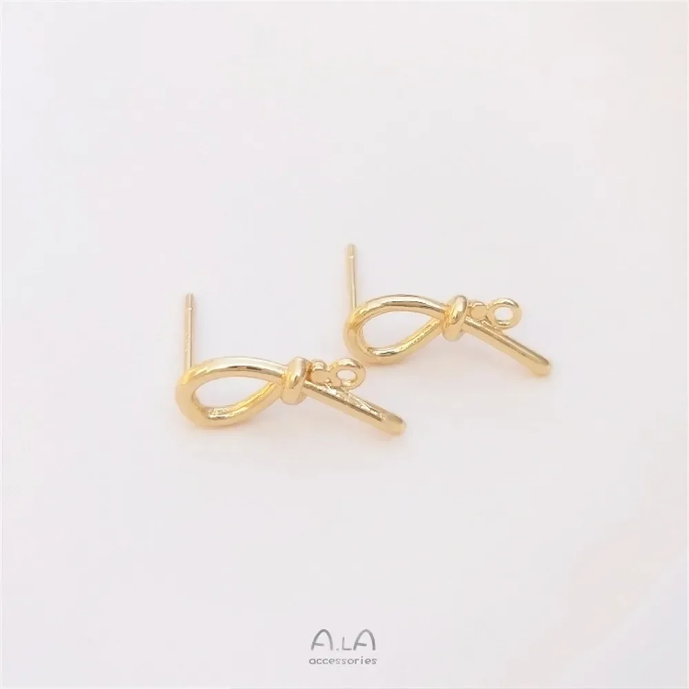 Brincos de alça com nó de fio torcido enrolado em ouro 14K, agulhas de prata 925 brincos artesanais DIY, materiais de acessórios E111