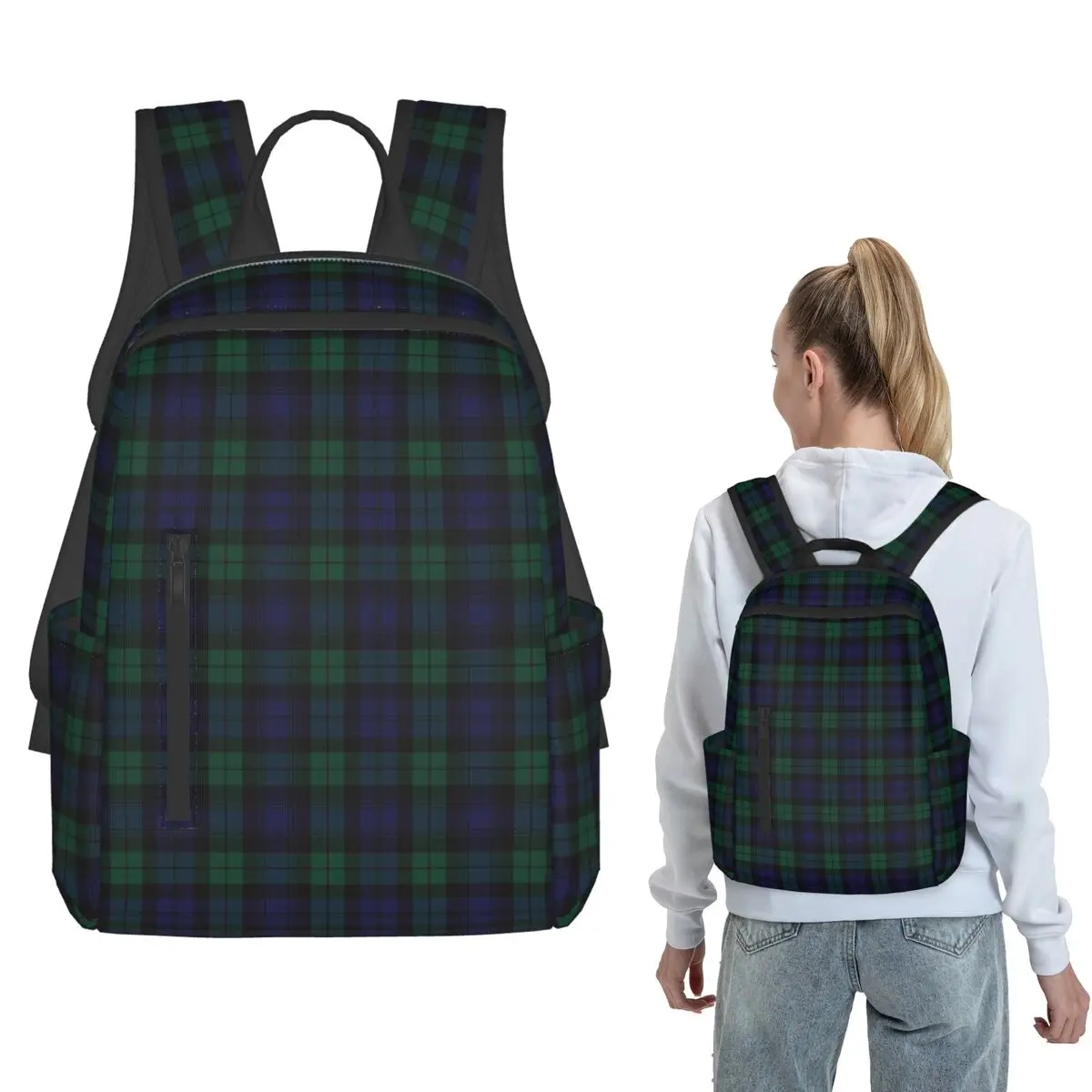 Blackwatch Tartan Clothing Modern Cute Blue And Green Plaid Backpack Daypack Boys Girls BookBag School Bag Shoulder