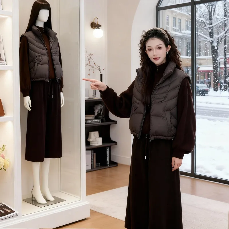 Autumn Winter Double Zipper Sleeveless Waistcoat Female Lightweight Puff Fluffy Down Vest Women White Duck Down Thick Warm Vest