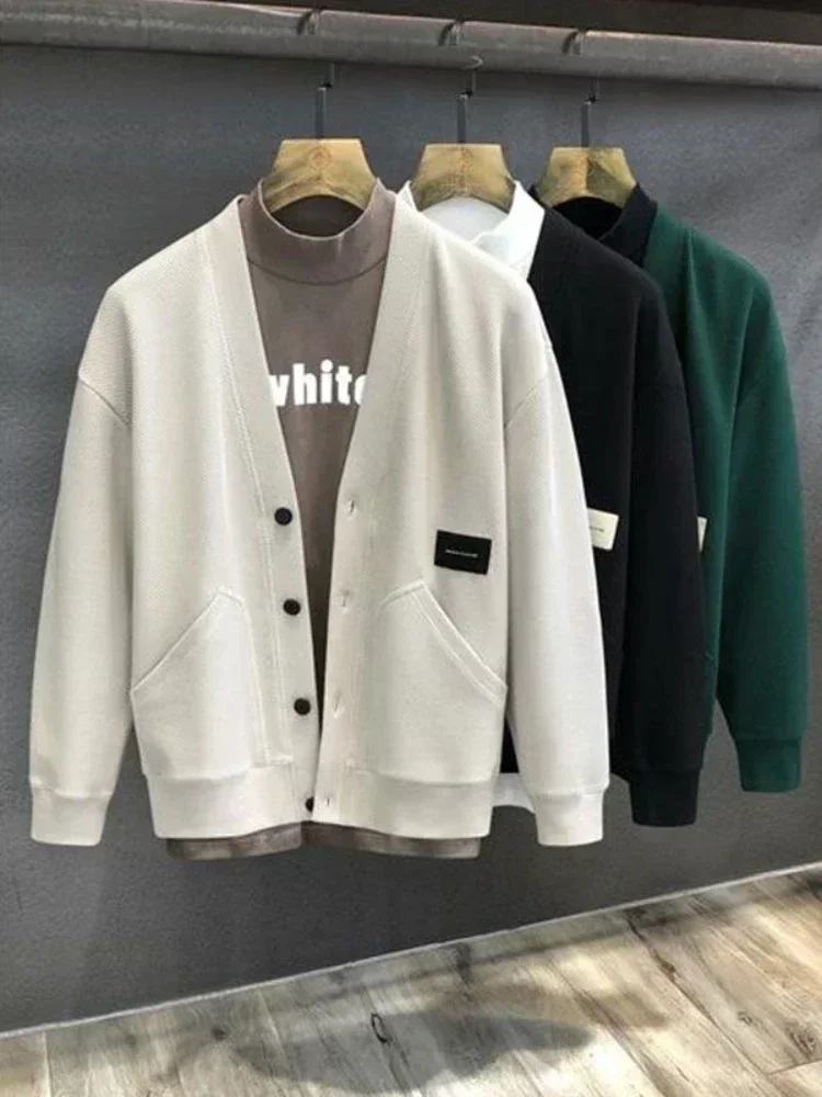 Knit Sweater Male Icon Business Men\'s Clothing V Neck Cardigan with Pockets Sweat-shirt High Quality Replica Cheap Spring Autumn