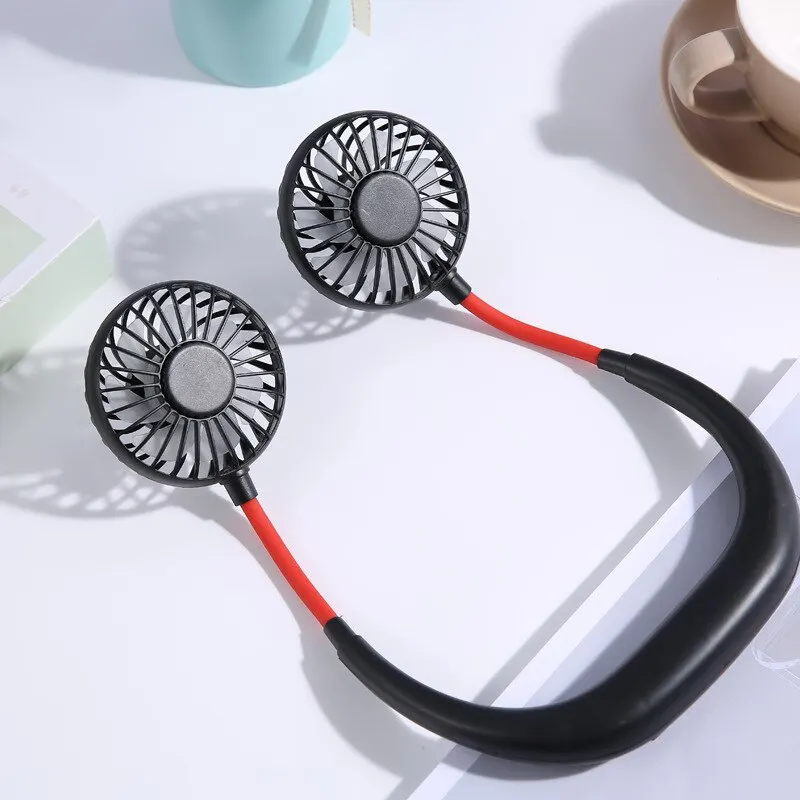 USB Mini Neck Fan Rechargeable Portable Hanging Neckband Fan Neck Sports Fan 3 Speed Adjustable Dual Electric Cooler Fan