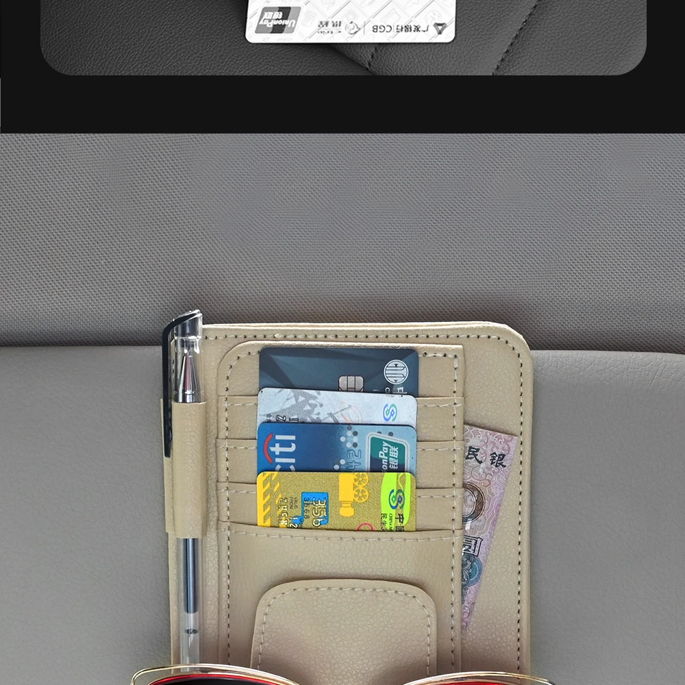 JFBONIN Auto-Sonnenblenden-Organizer mit Mehrfach-Taschen, Visitenkarten-Aufbewahrung, Sonnenbrillenhalter, Sonnenblenden-Zubehör für den Autoinnenraum – Detail 3