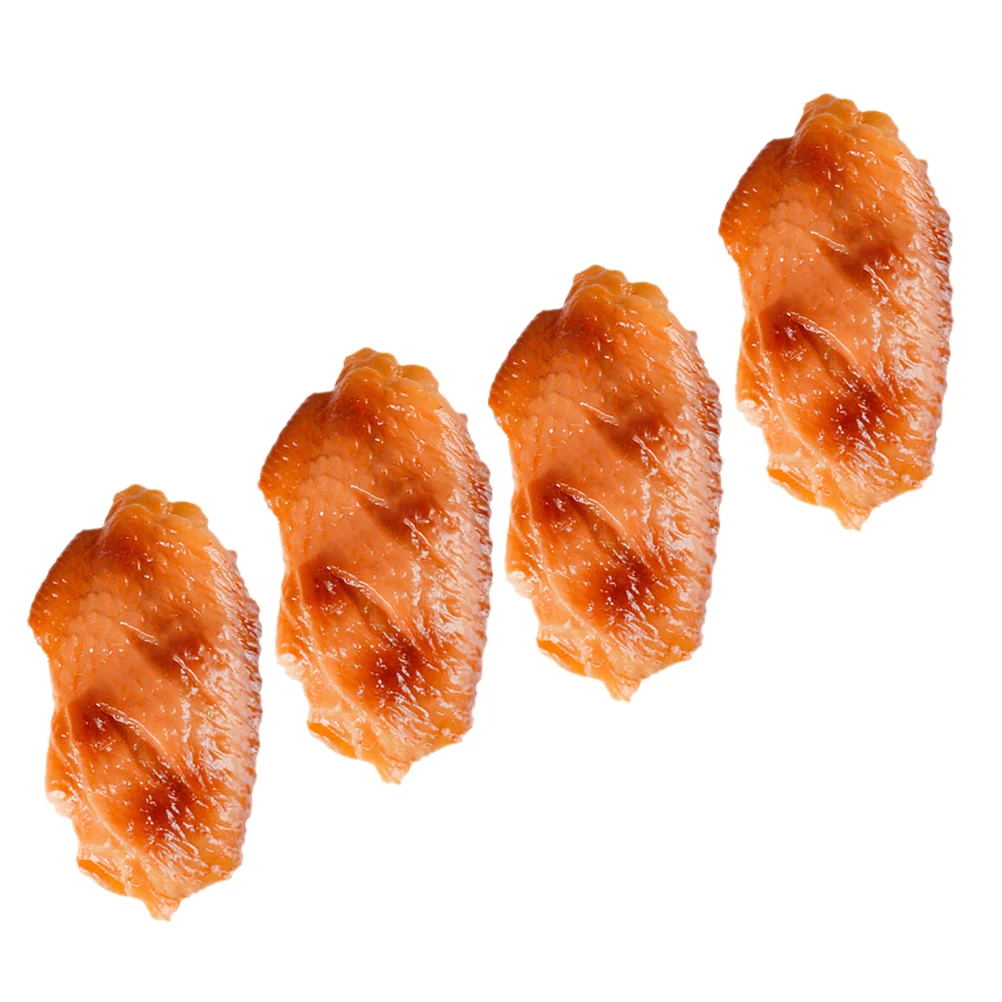 4 Pcs PVC Realistic Chicken Wing Prop Decor Imitated Food Model Portable Compact Display Photographic Props Store Accessories