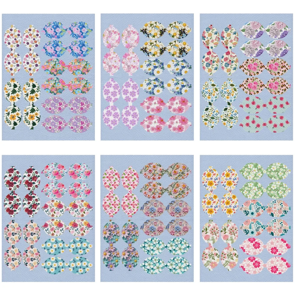 22*30cm Beautiful Flowers Daisy Rose Pattern Bow Shape A4 Synthetic Faux Leather Sheet Litchi Texture Bow Making Supplies