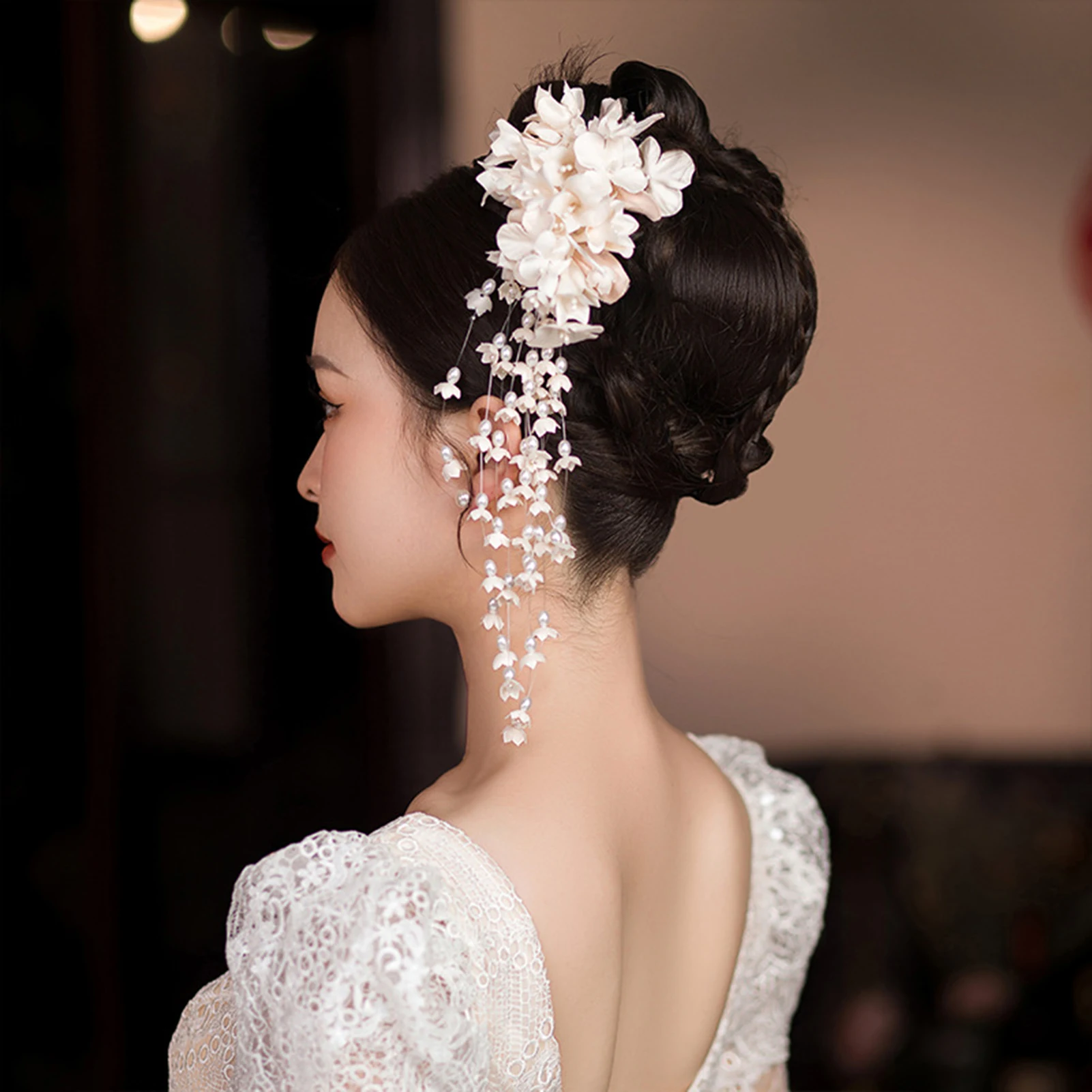 

Flower Hair Clips Girls Hanfu Hair Accessories Flower Hairpin Tassel Pearl Bridal Headpiece Ancient Party Head Jewelry Headwear