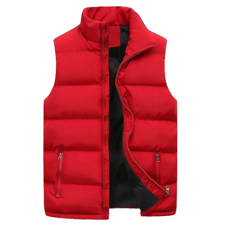 Fashion Sleeveless Zipper Down Vest 2024 New Mens Warm Solid Color Jacket Stand-up Collar Puffer Vest Coats 2023 Male Clothing