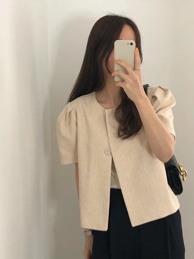 

Шикарный весенне-летний круглый кардиган Ne ort Sve Open Женский топ Bubble Sve Simple Elegance irt Fem Faion