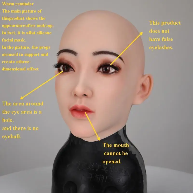 Realistic Silicone Head Mask - Christinn Head Cover for Cosplay Pranks Male-to-Female Crossdressing - No Fake Eyes Included