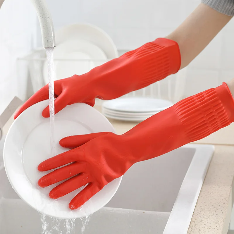 Flexible Comfortable Rubber Clean Gloves Red Dish Lady Washing Long Home Bathroom Cleaning Kitchen Accessories