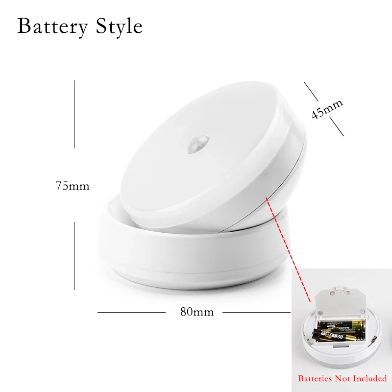 Battery Motion Sensor Night Light Led 360° Rotation Bedroom Living Room Bedside Lamp Round Eye Protection Lamps Cabinet Light