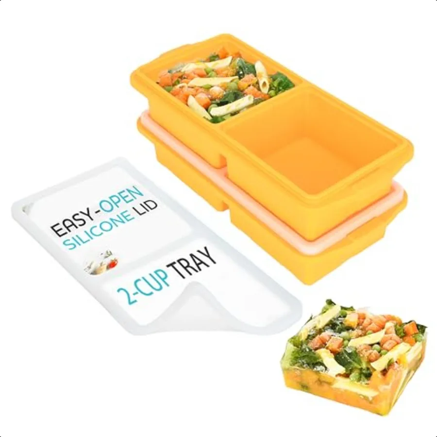 

Силиконовый лоток для морозильной камеры с крышкой, формы для контейнеров для морозильной камеры для супа, 2 чашки, очень большой кубик льда, 4 идеальных порций по 500 мл, кубики Fo