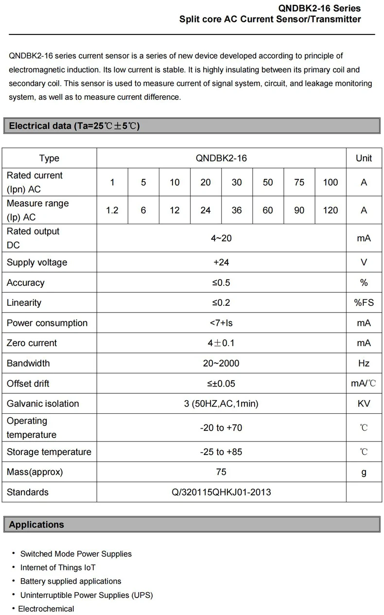 QNDBK2-24 AC 1A 5A 10A 20A 50A 100A 4-20mA Stromsensor Split-Core-Stromwandler Klemmstromwandler CT Stromwandler Transducer – Detail 2