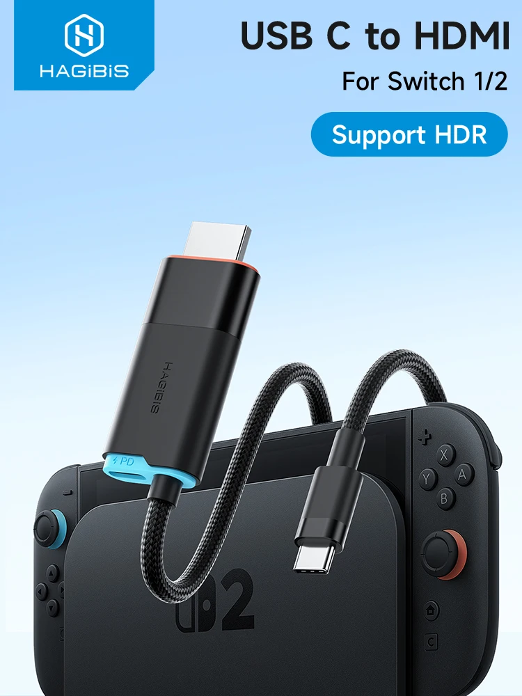Przenośna stacja dokująca Hagibis TV Dock 4K60Hz USB C do HDMI, kabel do Switch 2 do monitora, 100W PD dla Switch 2/OLED, laptopa, ROG — zdjęcie produktu 7