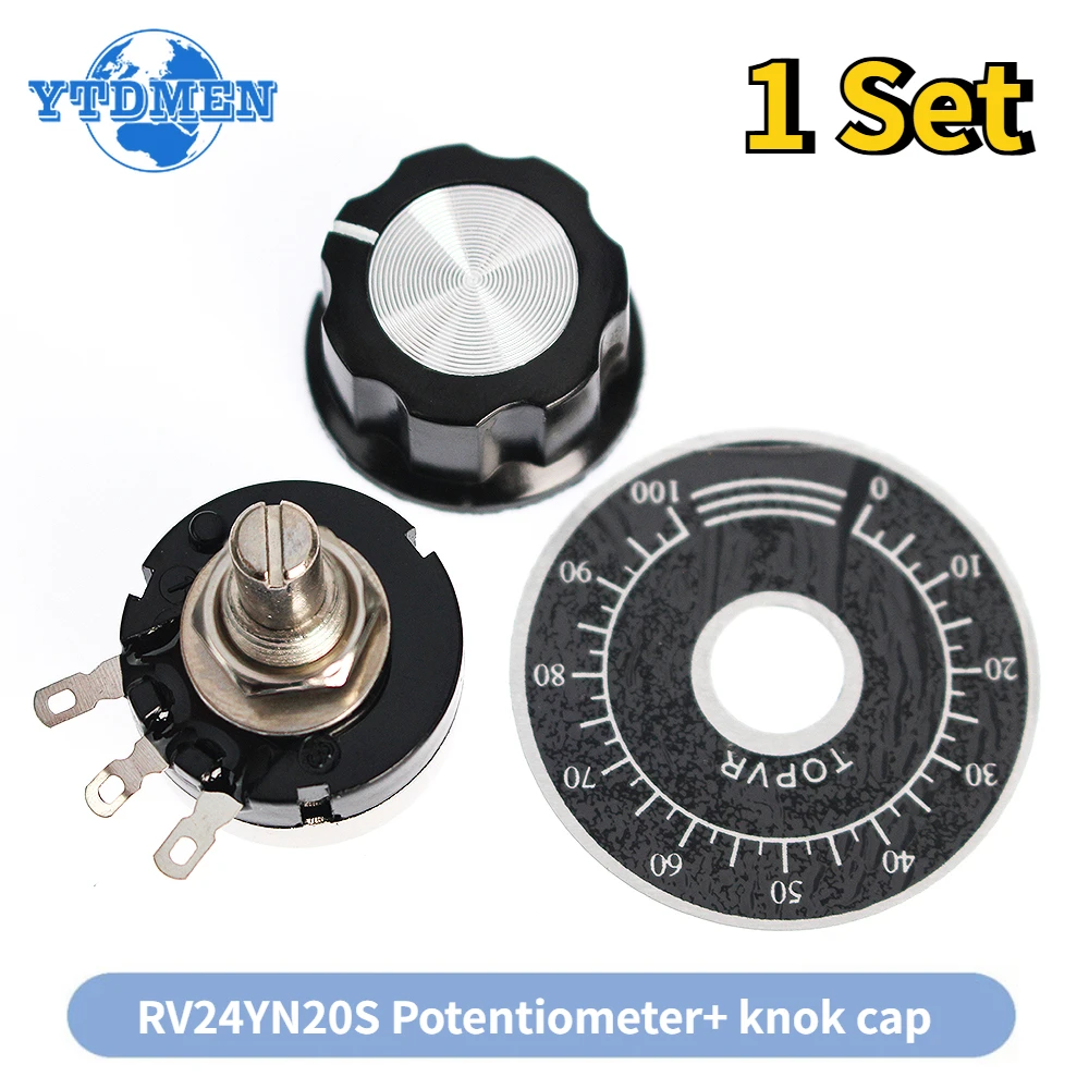 1Set RV24YN20S Carbon Film Potentiometer 5K 10K 100K 500K Ohm Single Rotary Taper B103 B104 B502 B504 with A03 Knob with Dial