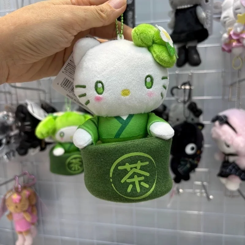 Sanrio 12CM Matcha Bowl Series Melody Hello Kitty Plush Coin Purses green tea MY Melody Doll  Plush Keychains Schoolbag Pendant